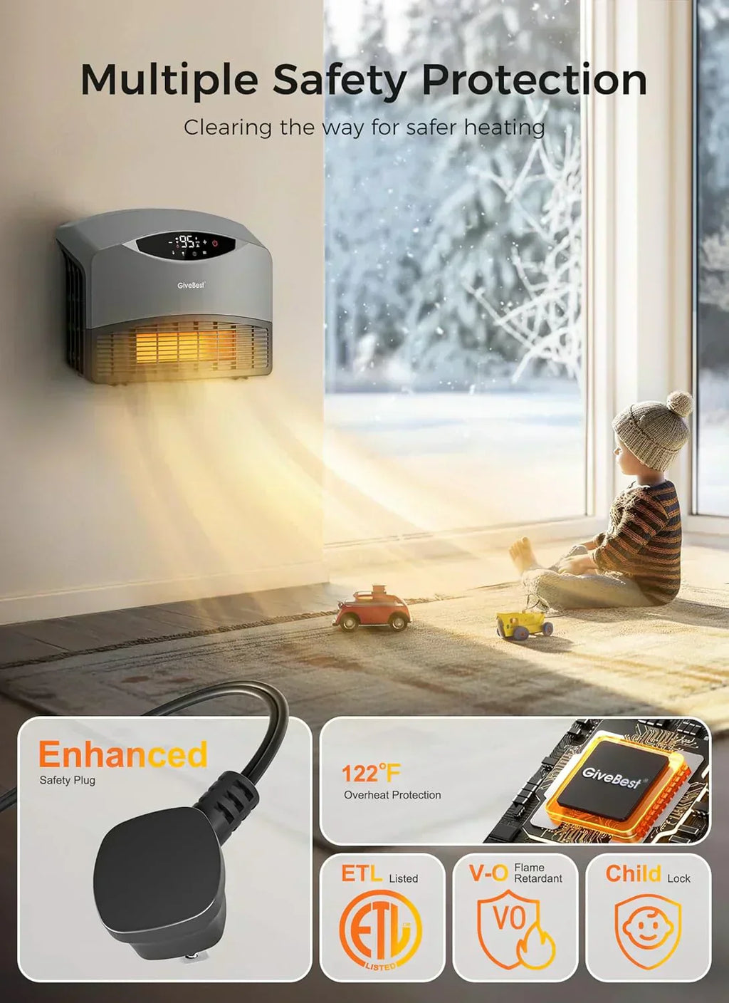 Wall mounted electric heater with WiFi and remote control floor standing heater 1500W