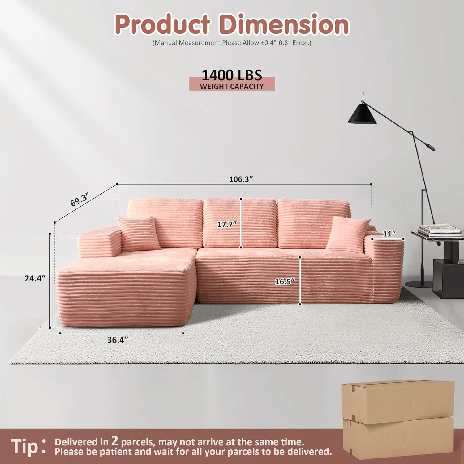 Ovios 104 Cloud Section Sofa L-shaped lounge chair, modern modular sofa
