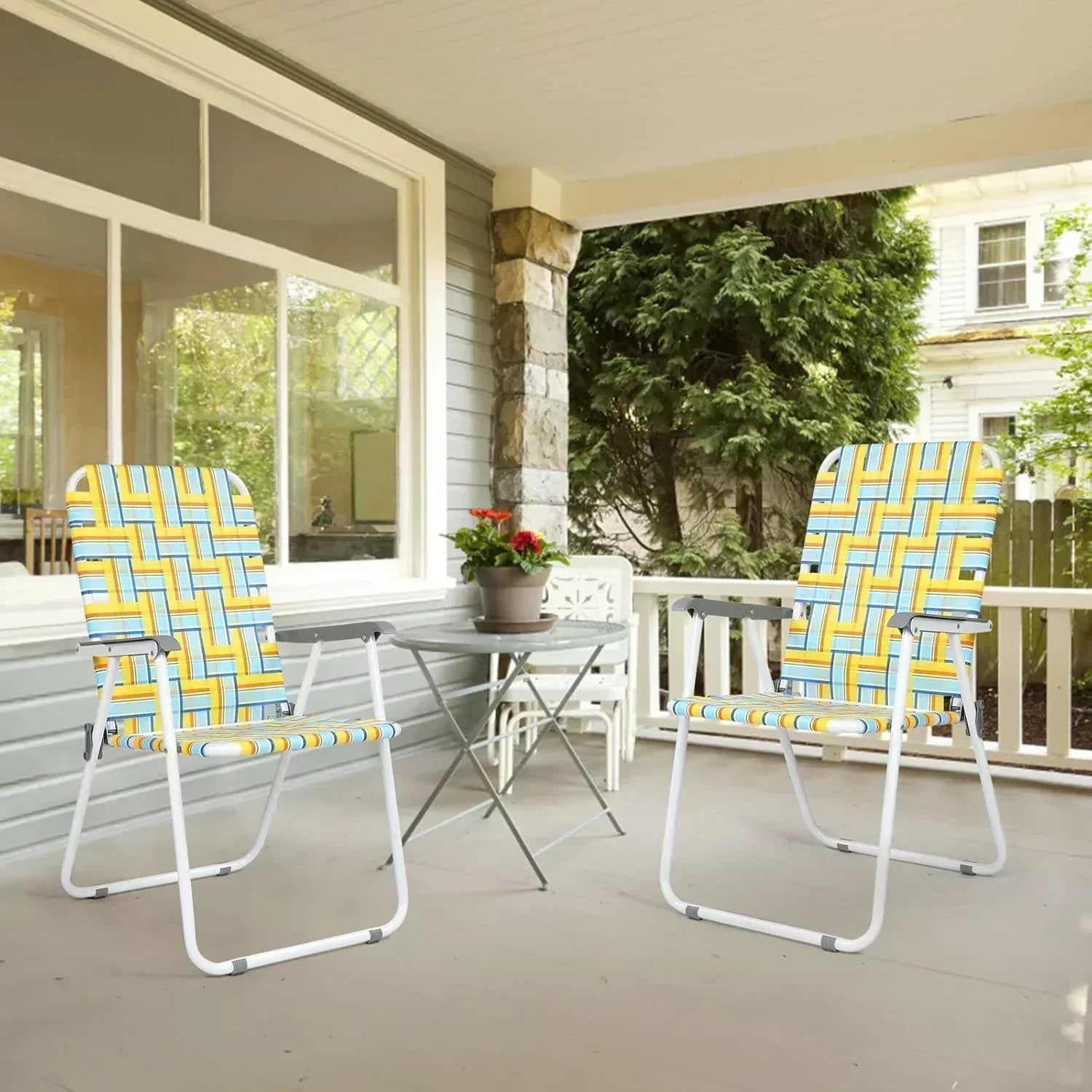 VINGLI Patio Lawn Webbed Folding Chairs Set of 2 Outdoor Beach Portable Lawn Chair