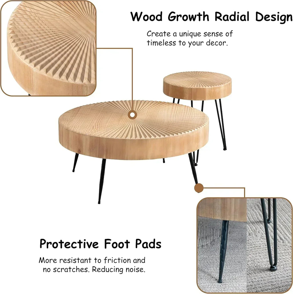 Two-Piece Modern Farmhouse Living Room Coffee Table Set Round Nesting Tables