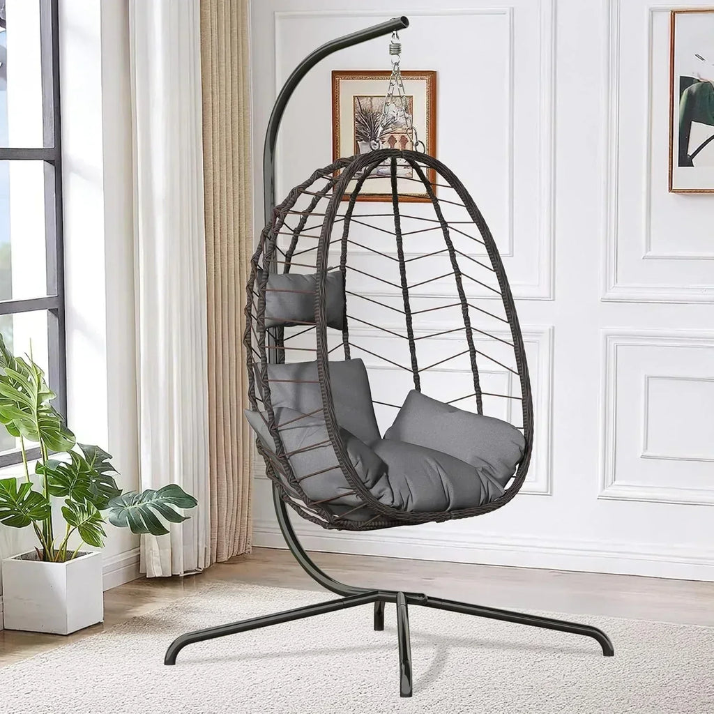 Hanging Egg Chair with Stand Swinging Egg Chair Outdoor Hanging Basket Chair with Cushion