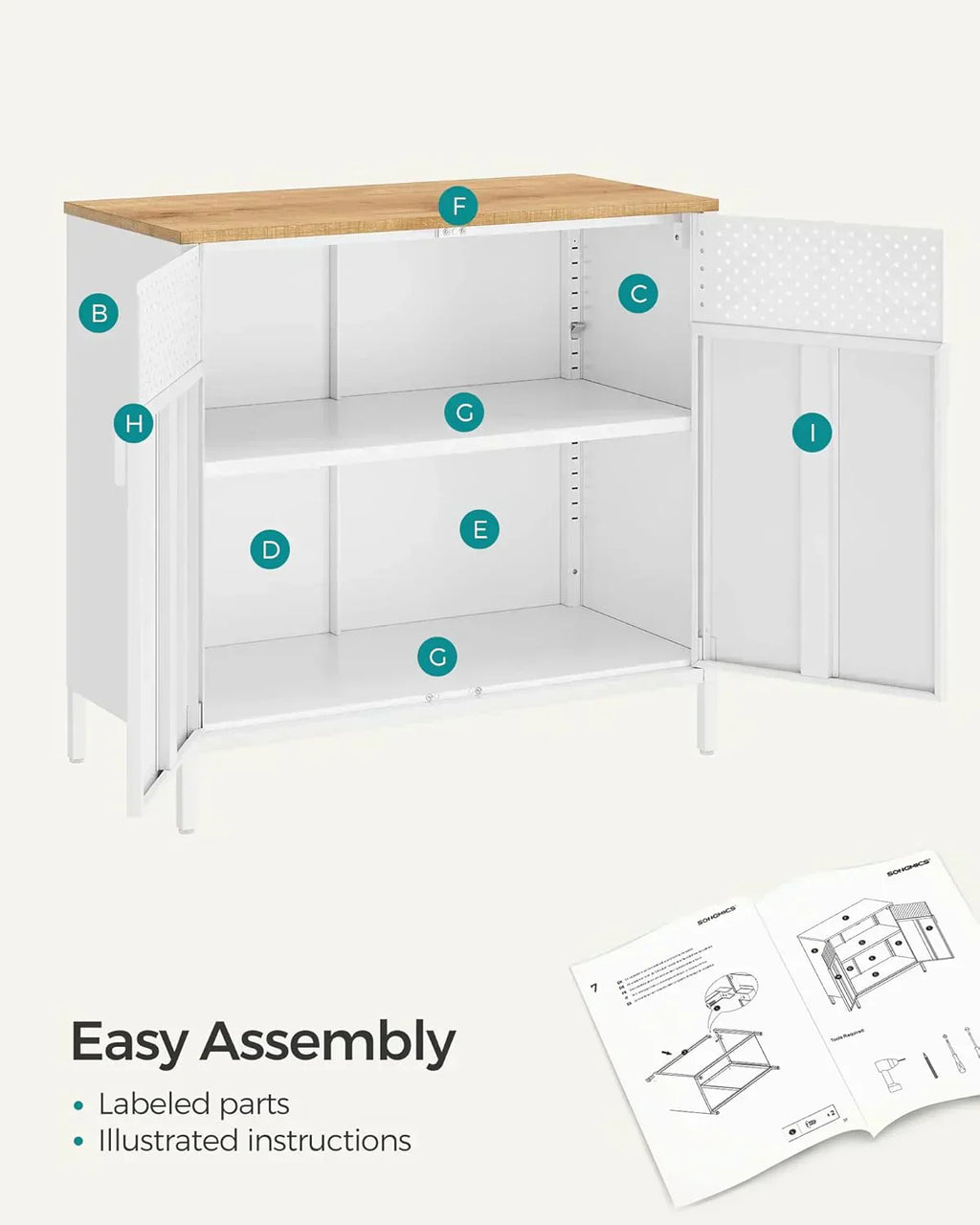 SONGMICS Storage Cabinet Metal Cabinet Sideboard with 2 Doors 15.7 x 31.5 x 29.9 inches