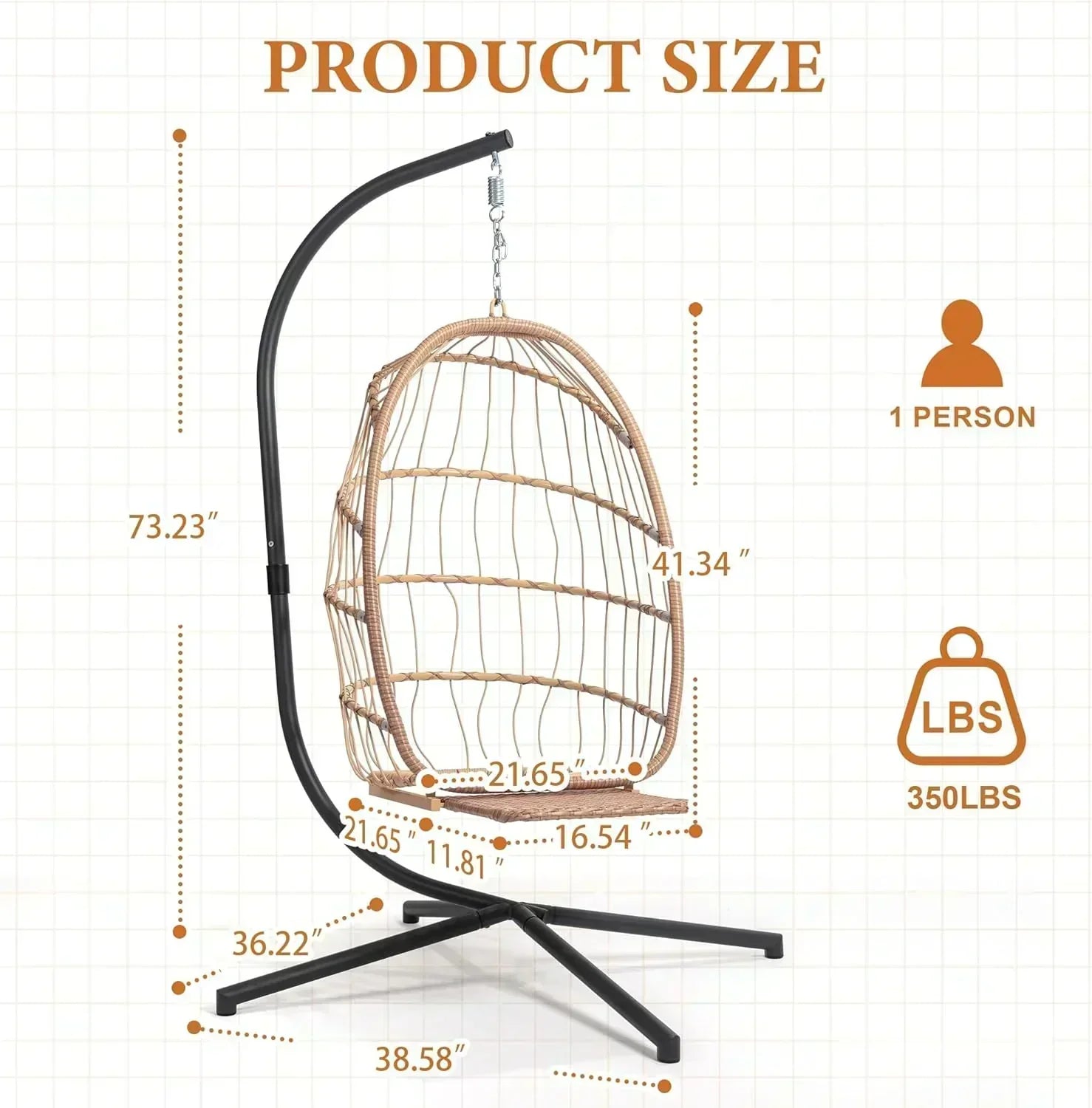 Yechen Indoor Outdoor Egg Hanging Chair Stand Patio Wicker Swing Egg Chair Swinging Chair