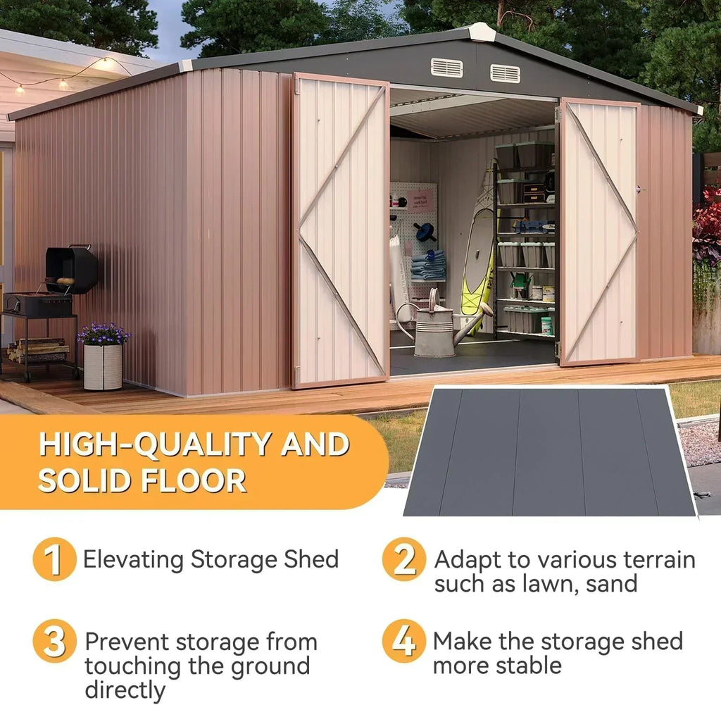 Aoxun 7.4x5.3FT Shed with Floor Galvanized Steel Outdoor Storage Shed Metal Garden Shed