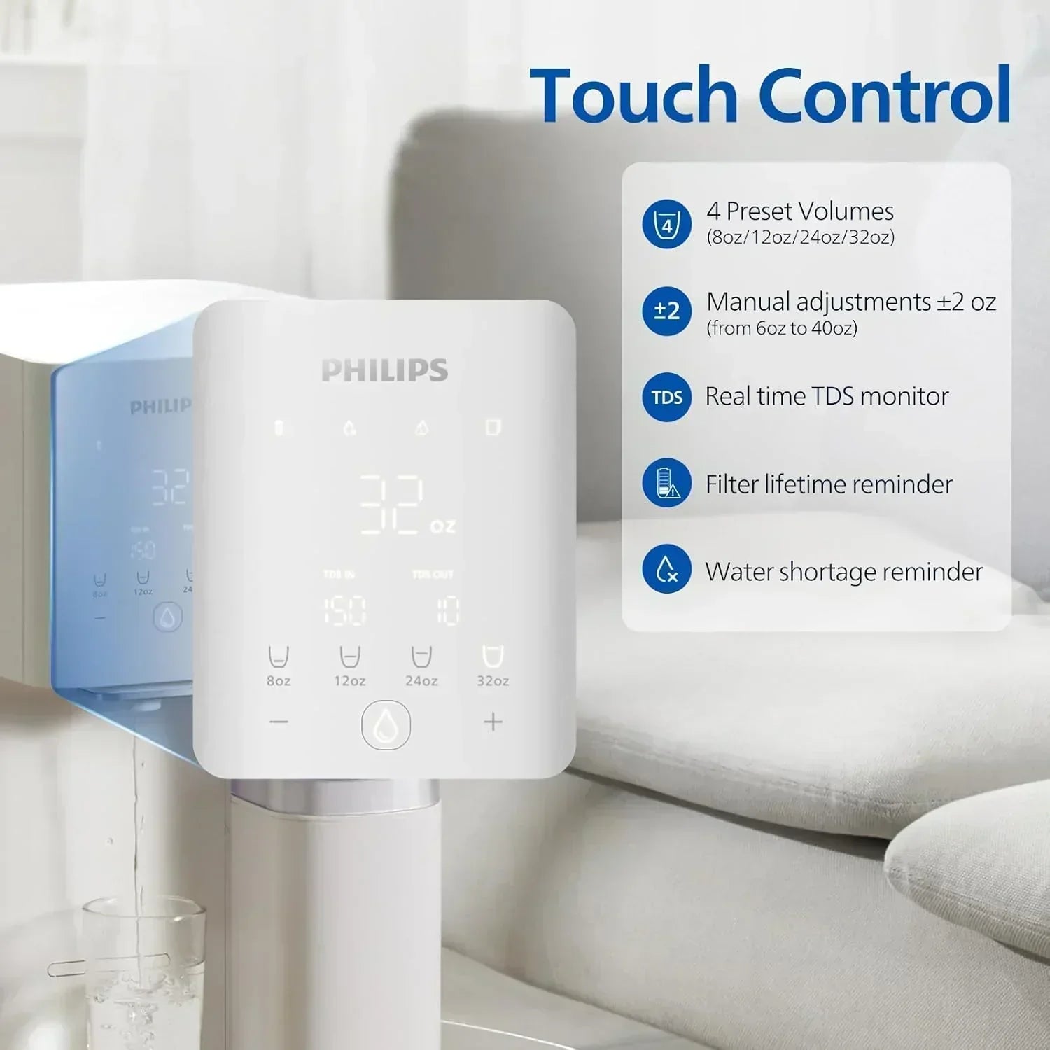 Reverse osmosis water filter countertop Philips 5-inch water filtration system purifier
