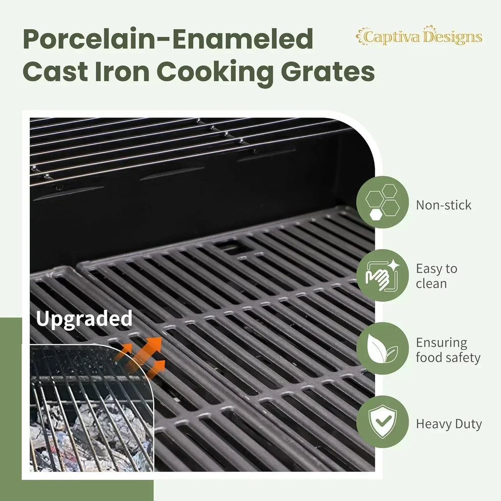Captiva Designs 4-Burner Propane Gas BBQ Grill Side Burner Porcelain-Enameled Cast Iron Grates