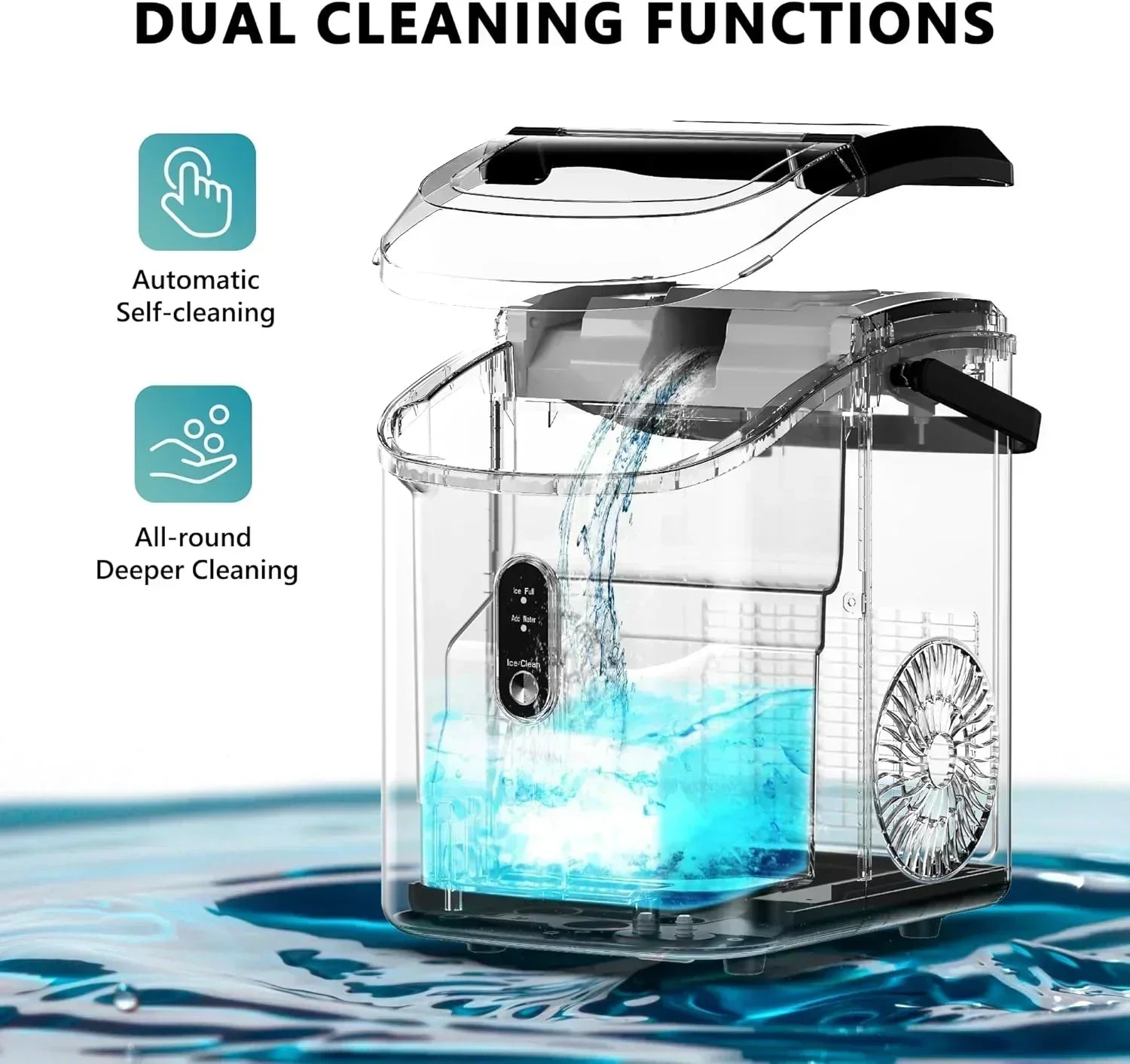 EUHOMY Nugget Ice Maker Countertop with Handle Ready 34lbs Per Day Removable Top Cover