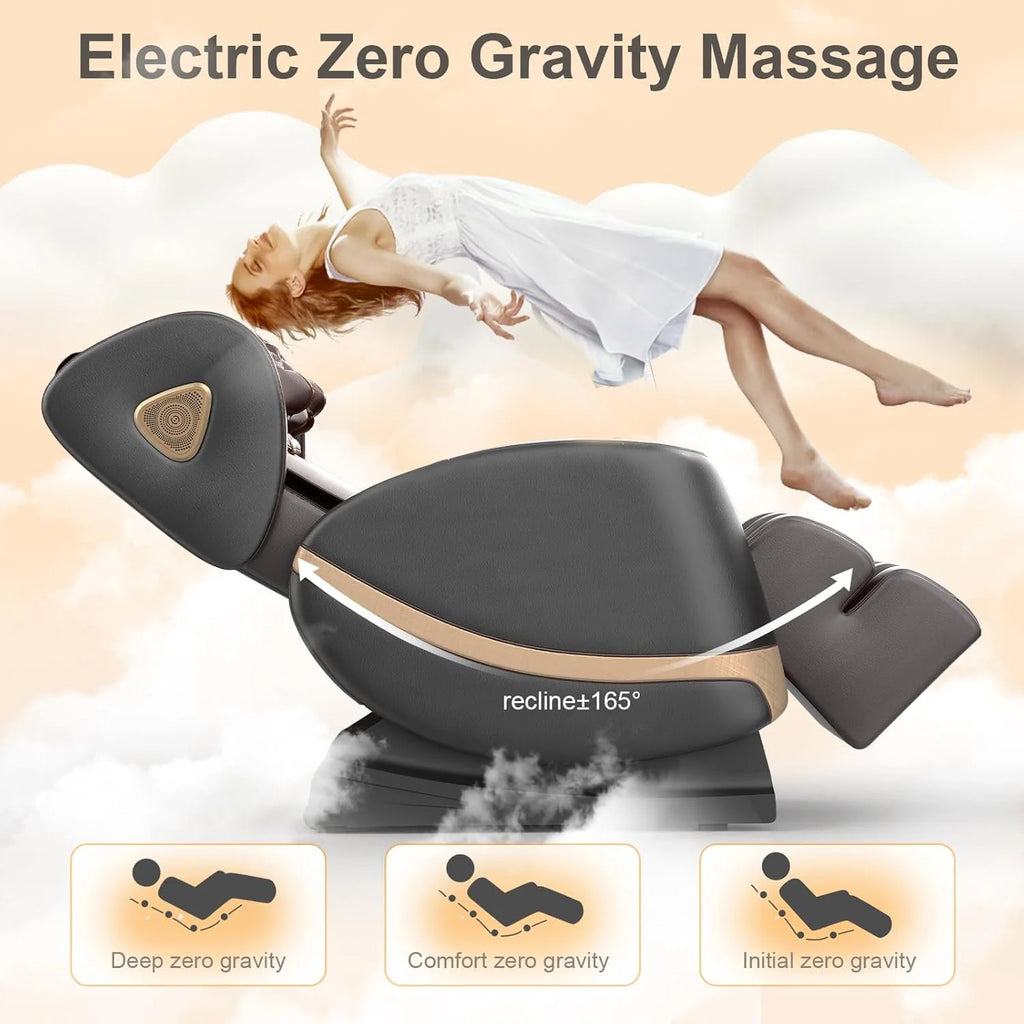 2025 Massage Chair Full Body, Zero Gravity Massage Chair with 10 Fix Rollers, Heating, Foot Massage, Auto Modes, Bluetooth Speaker, Touch Screen Controller (Brown Premium)