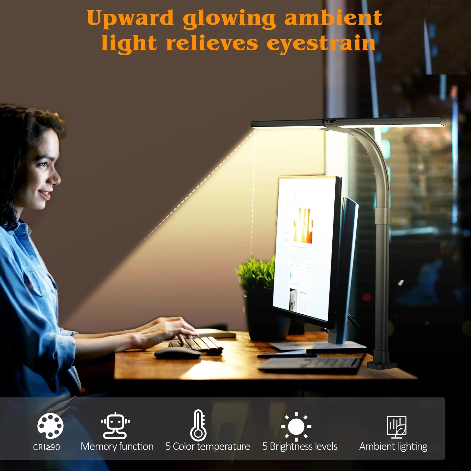 24W LED Desk Lamp with Clamp for Home Office Double Head 5 Brightness 5 Temperatures Gooseneck