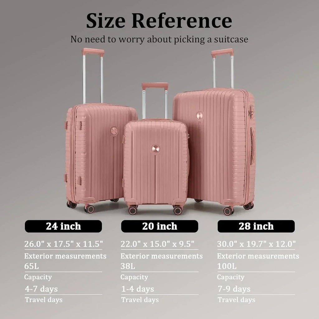 5-piece PP hardshell lightweight travel carry-on luggage set with dual spinner wheels