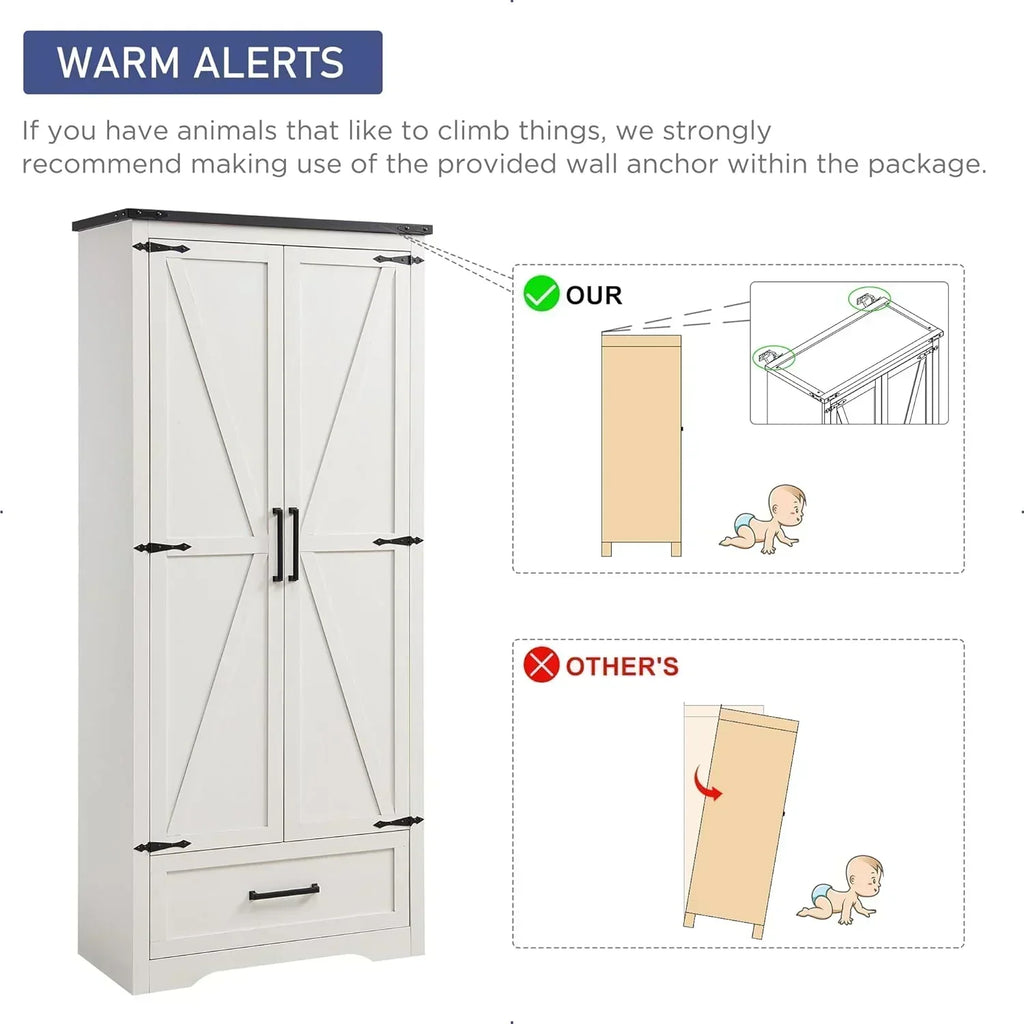 JXQTLINGMU Farmhouse Kitchen Pantry 72 Tall Wood Kitchen Storage Cabinet Adjustable Shelves