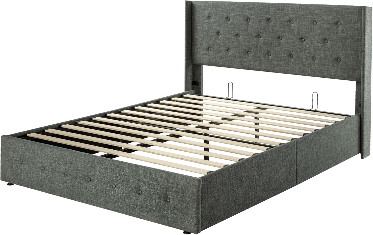Allewie Queen Size Lift Up Storage Bed Modern Wingback Headboard Hydraulic Support