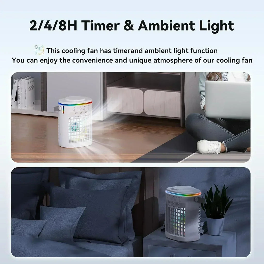Portable Air Conditioner,Cooling Fan with 3 Speeds 3 Modes 2-8H Timer 1000ml Water Tank