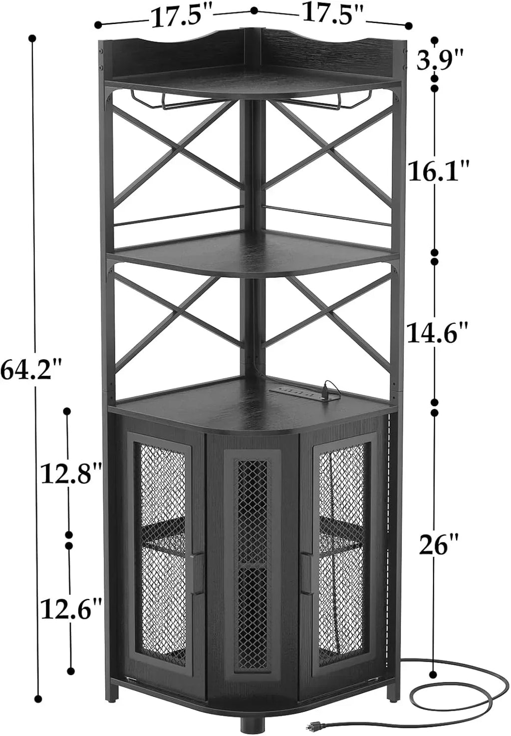 Corner bar cabinet with power socket industrial style wine cabinet light strip and glass rack