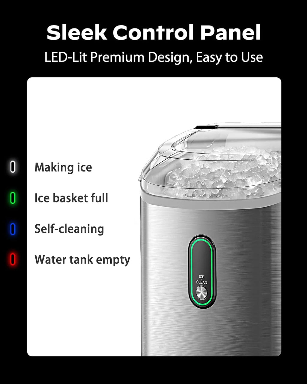Nugget Ice Maker Countertop, Silonn Chewable Pellet Ice Machine with Self-Cleanin Function, 33lbs/24H Portable Ice Makers for Home Kitchen Officce, Black