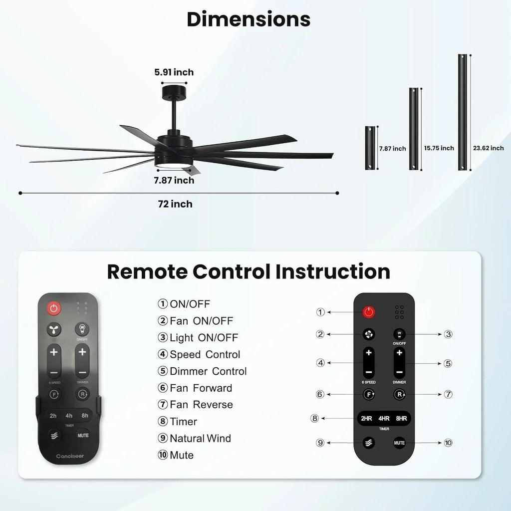 Modern ceiling fan 72 inch bedroom living room library cafe outdoor/industrial