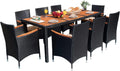 Devoko Dining 7 PCS Furniture, Patio Conversation Set with Acacia Wood Table Top, Rattan Outdoor, Black