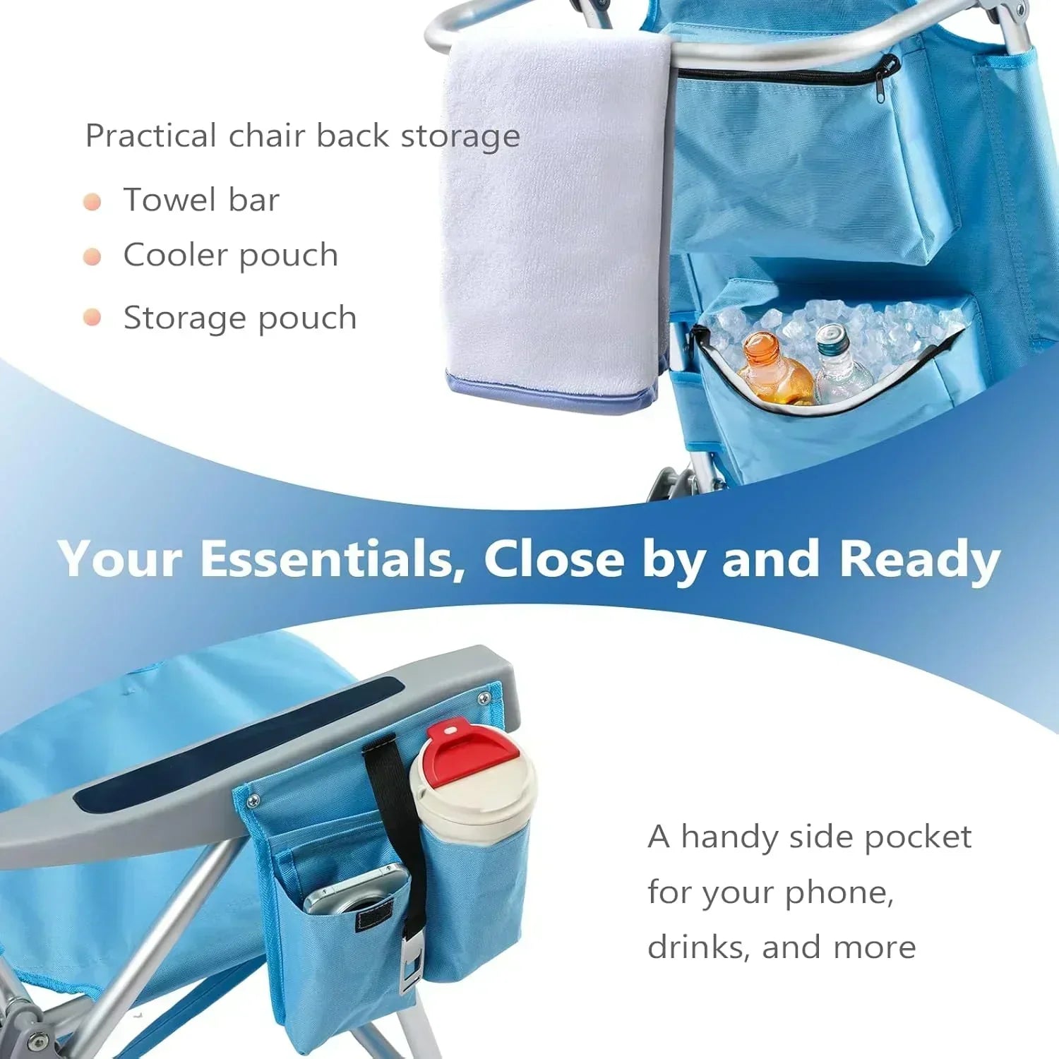 5-Position Aluminum Lay Flat Tall Backpack Beach Chairs 2 Pack Compact Portable Beach Chairs