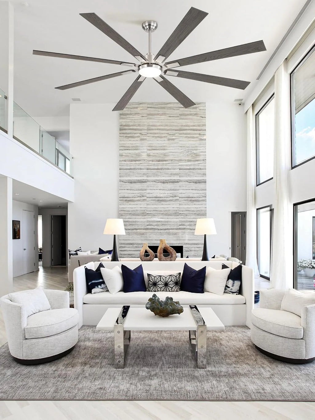 ZMISHIBO 72 inch Large Ceiling Fans with Lights and Remote, Indoor/Outdoor Black Modern Ceiling Fan for Kitchen Living Room Patio, 6 Speed Reversible Quiet DC Motor, 3 CCT, Dual Finish 8 Blades