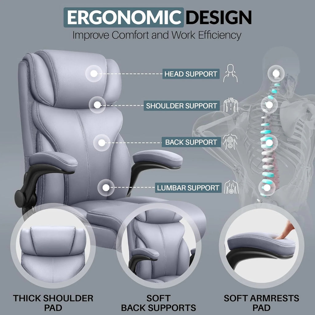Office Chair Large High-Foot Computer Desk Chair, Breathable Leather Chair Lumbar Support Rotating Computer Chair