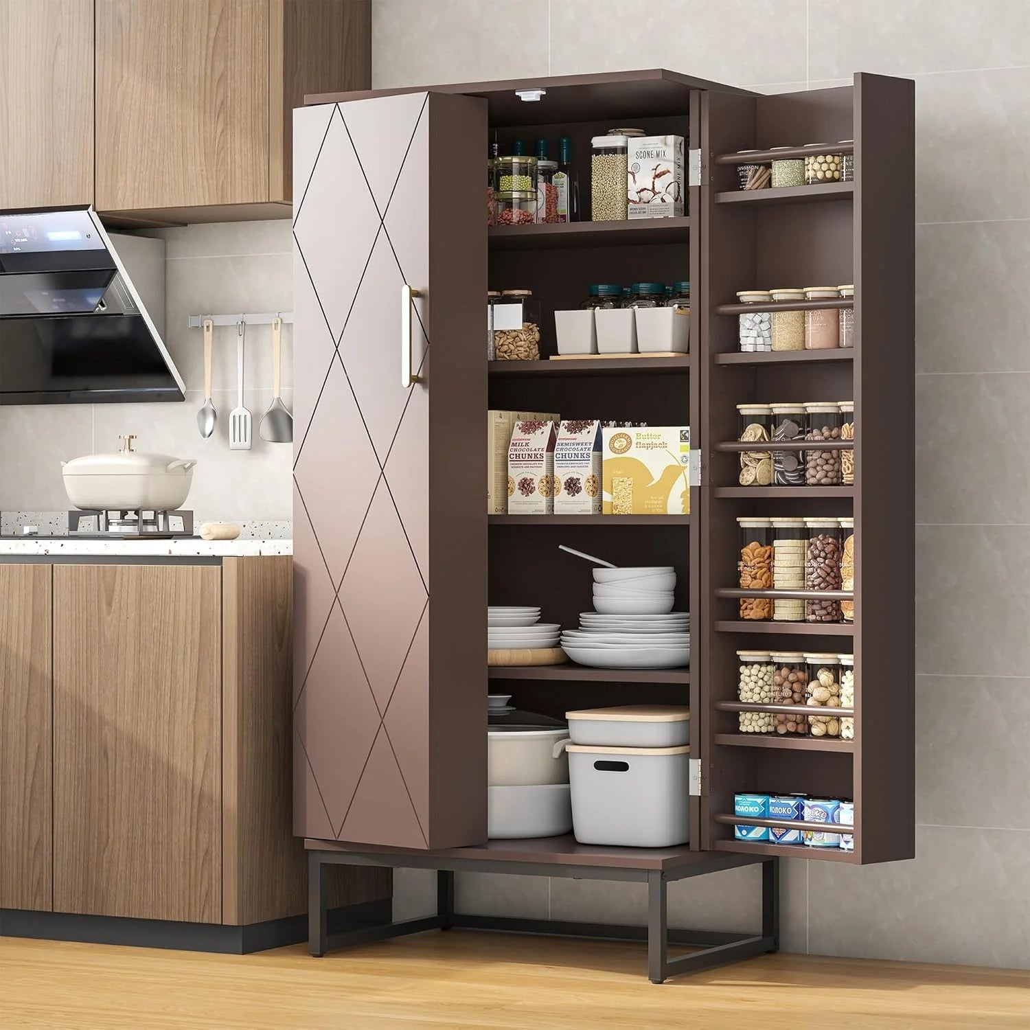 47 Pantry Cabinet, Kitchen Pantry Storage Cabinet with Doors and Adjustable Shelves