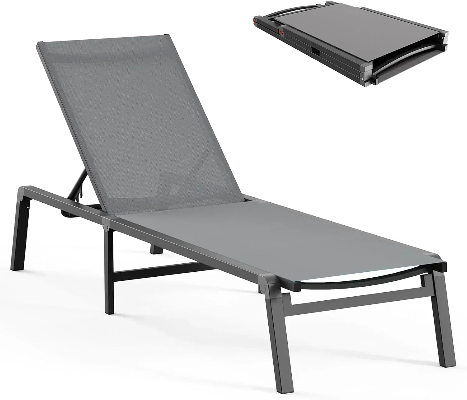 Aluminum Chaise Lounge Outdoor Foldable Assemble Free Outdoor Lounge Chair 5 Adjustable Backrest