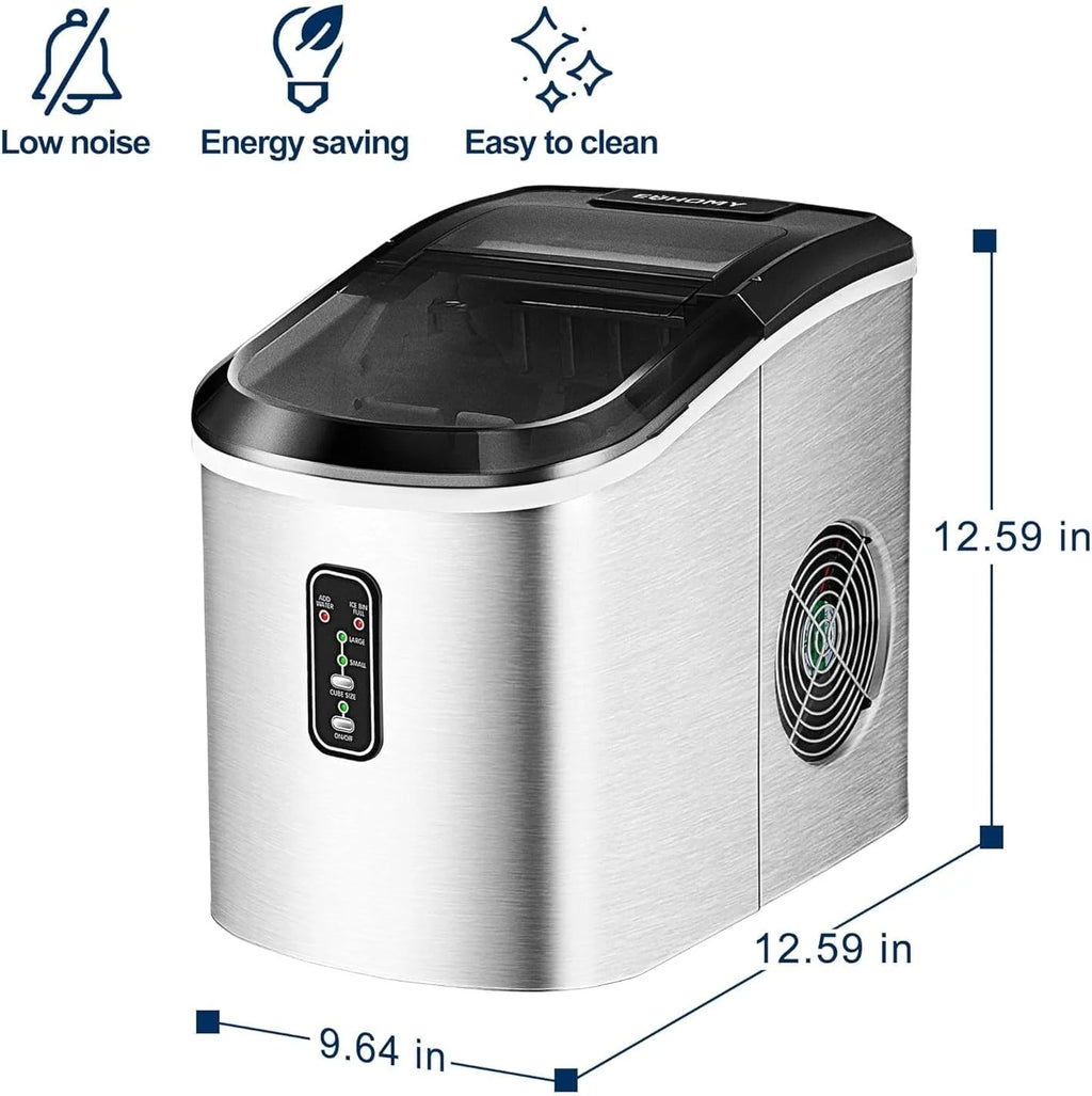 EUHOMY Nugget Ice Maker Countertop with Handle, Ready in 6 Mins, 34lbs Per Day, Removable Top Cover, Auto-Cleaning, Portable Sonic Ice Maker with Basket and Scoop, for Home/Party/RV/Camping (Black)