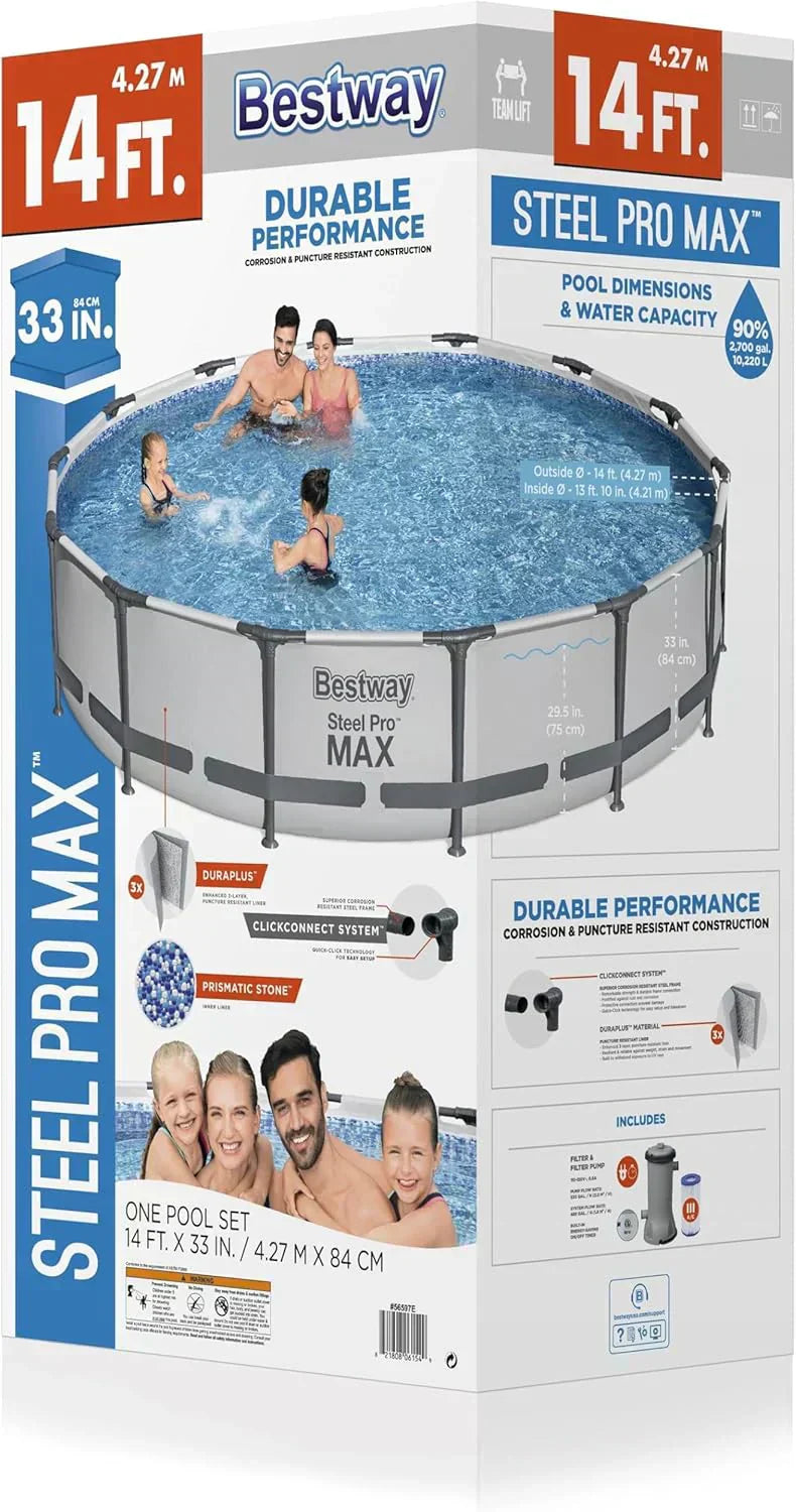 Steel Pro MAX 10 Foot x 30 Inch Round Metal Frame Above Ground Backyard Swimming Pool Set