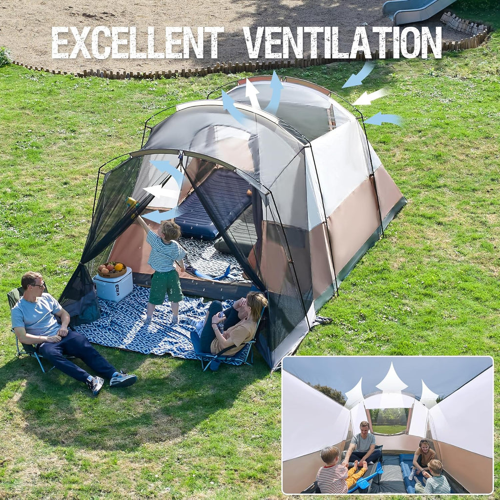 PORTAL 6/8/10 Person Family Camping Tent with Screen Room Water Resistant Big Tunnel Tent