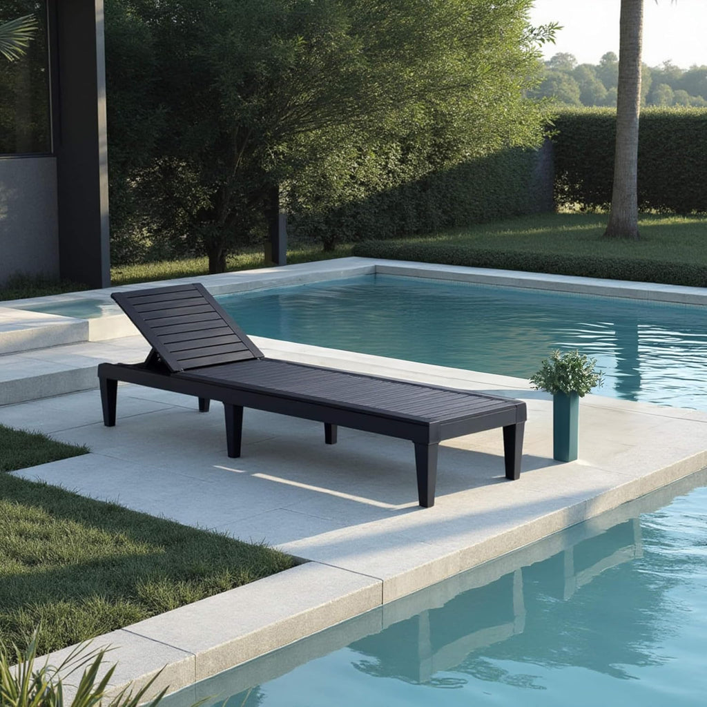 Patio Chairs Black Chaise Lounge Chair Outdoor 5-Position Adjustable Sun Tanning Chair