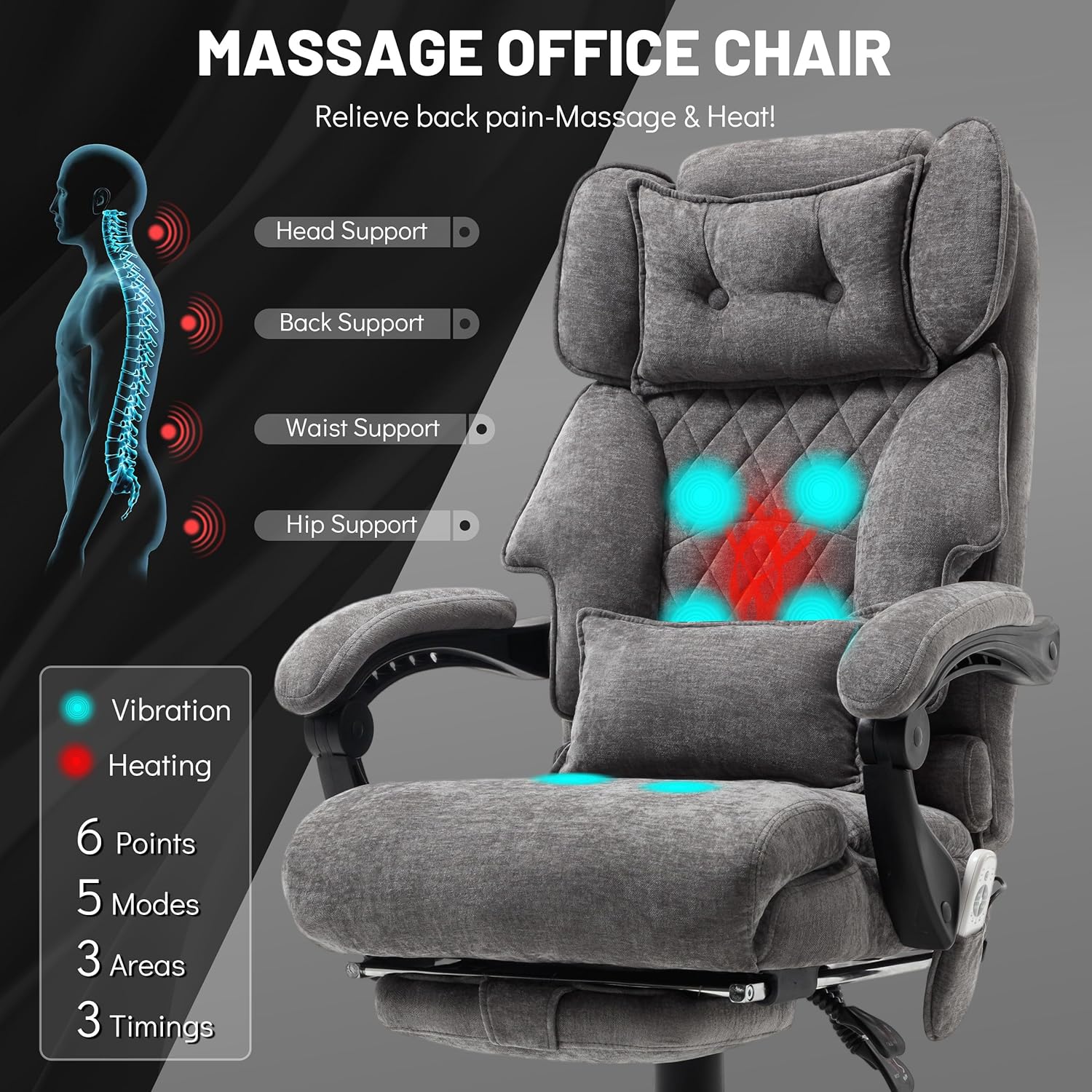 Massage Office Chair with Footrest, Large and Tall Leather Office Chair 500 lbs