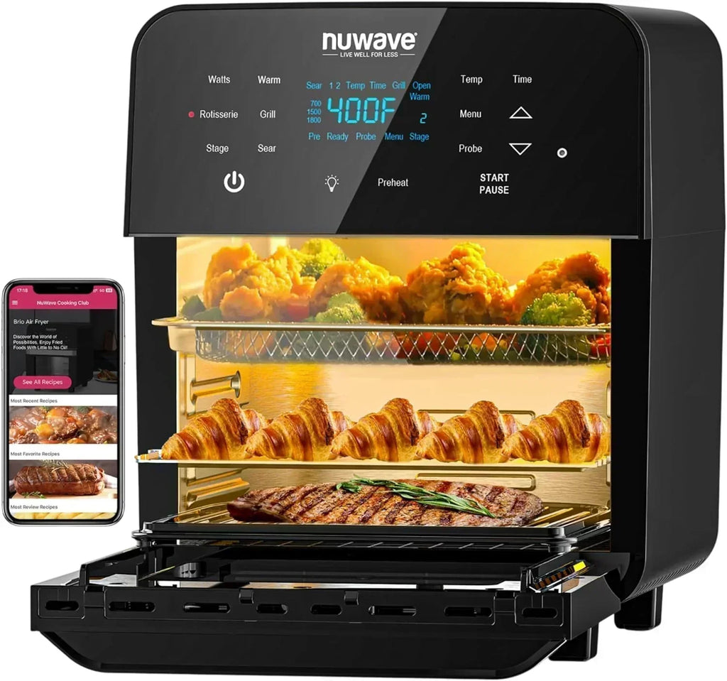 Nuwave Brio 15.5Qt Air Fryer Broiler 50��-425��F Temperature Control Integrated Smart Thermometer