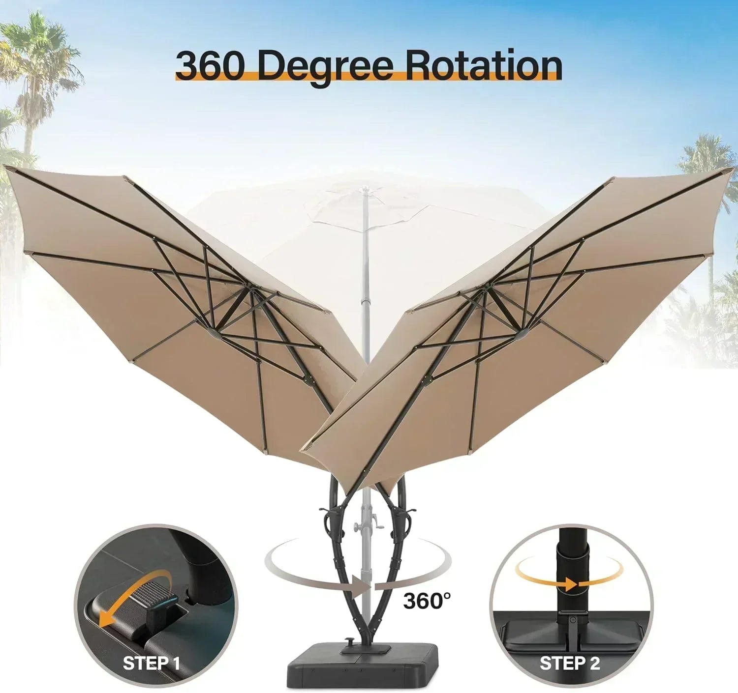 LAUSAINT HOME Outdoor Patio Umbrella with Base included 11 FT Deluxe Curvy Cantilever Umbrella