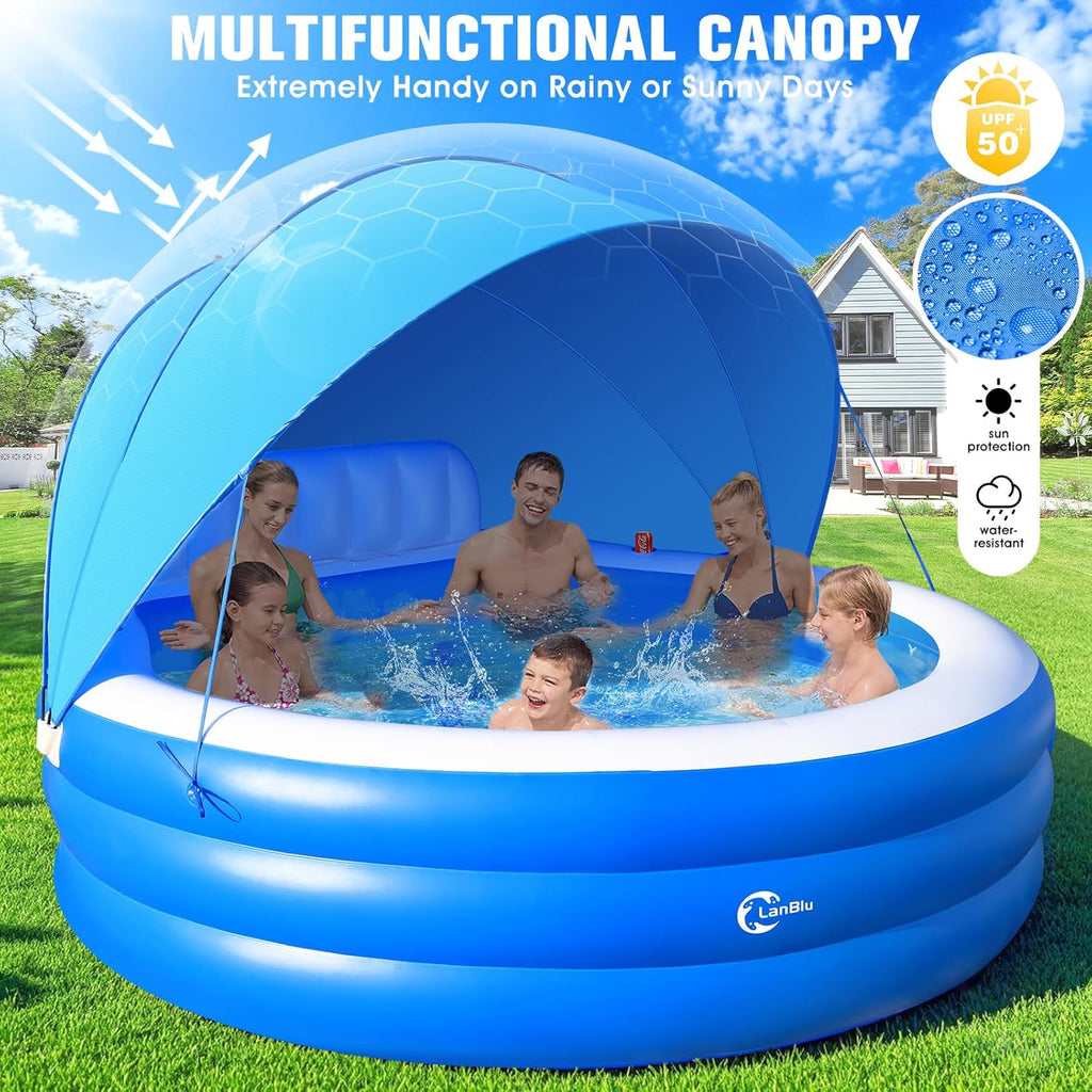 2025 Upgraded Inflatable Pool with Canopy Inflatable Family Lounge Pool Round Blow Up Pool