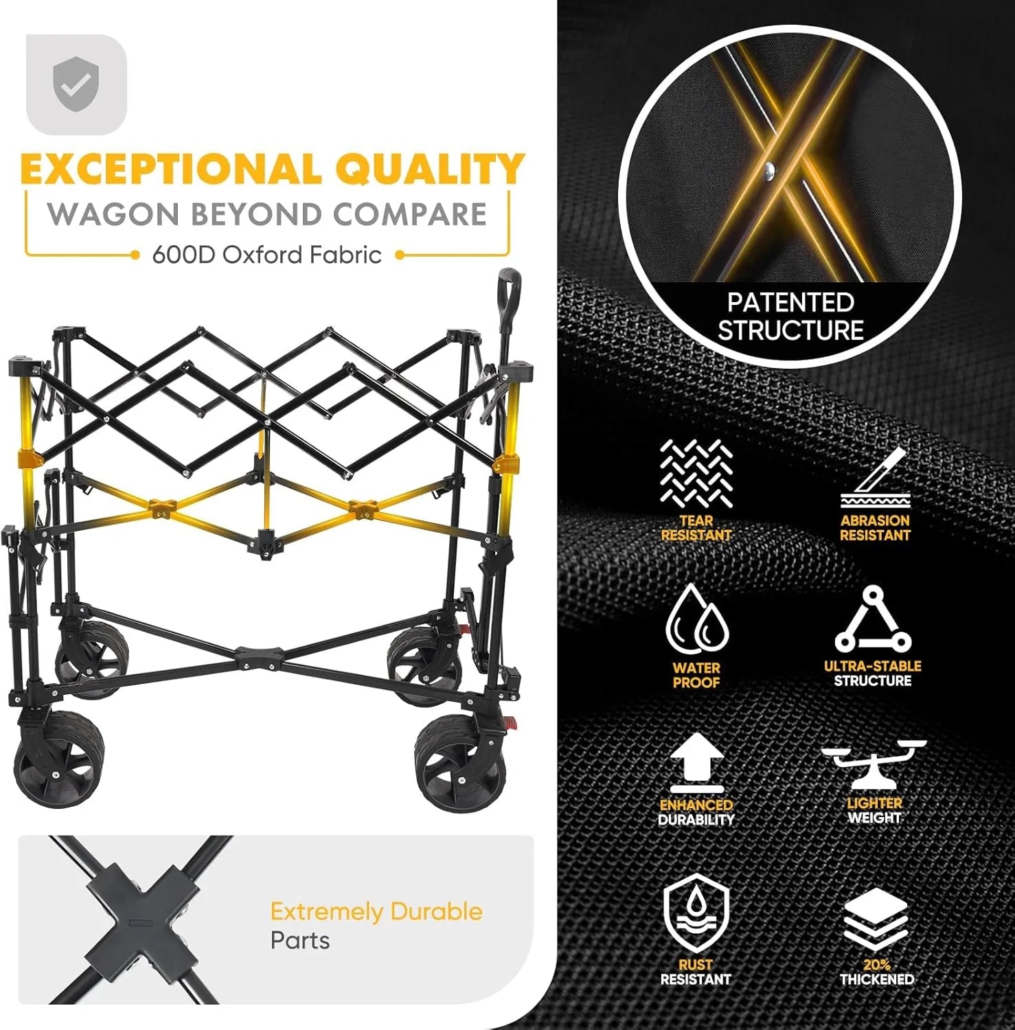 400L Large Capacity Folding Double Decker Wagon with Brakes, 50 Extra Long Extender Cart, 500lbs Heavy Duty Collapsible Wagons