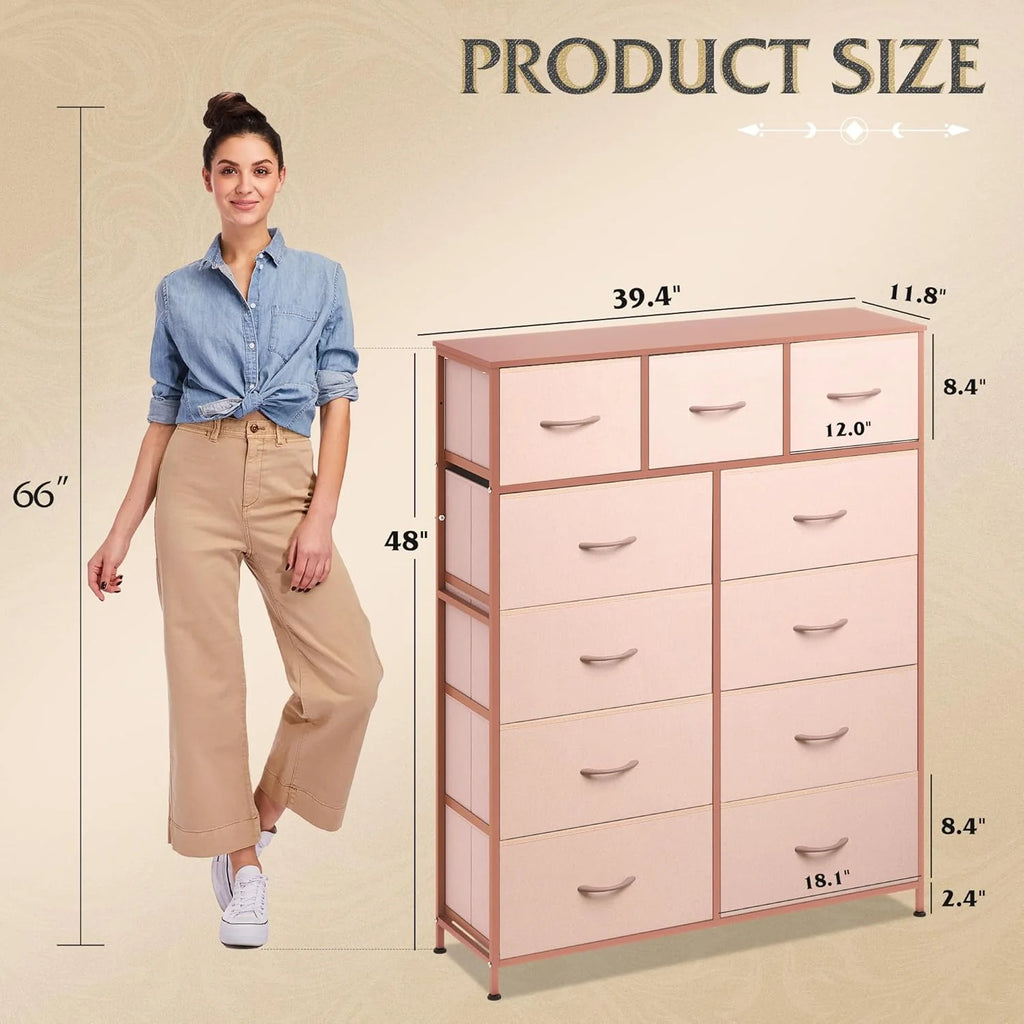 Storage Organizer Unit with 11 Fabric Bins, Storage Drawers Organizer with Steel Frame, Tall Storage Tower Organizaton