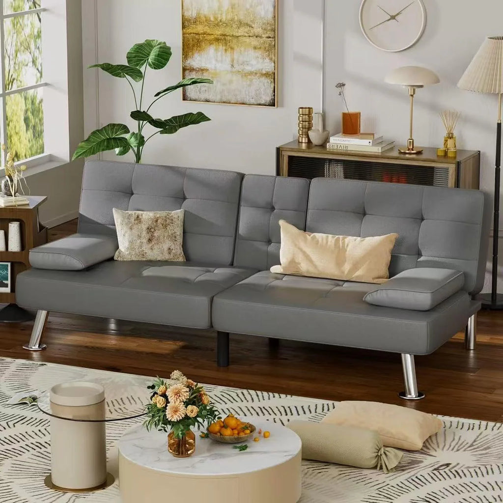 Homall Futon Sofa Bed Leather Futon Couch Removable Armrests Adjustable Recliner Sofa Bed