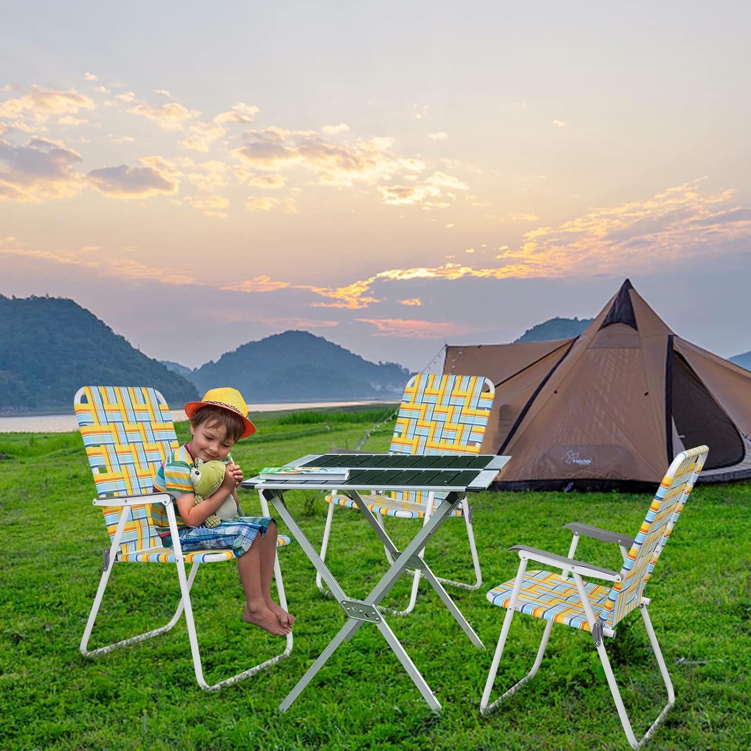 VINGLI Patio Lawn Webbed Folding Chairs Set of 2 Outdoor Beach Portable Lawn Chair