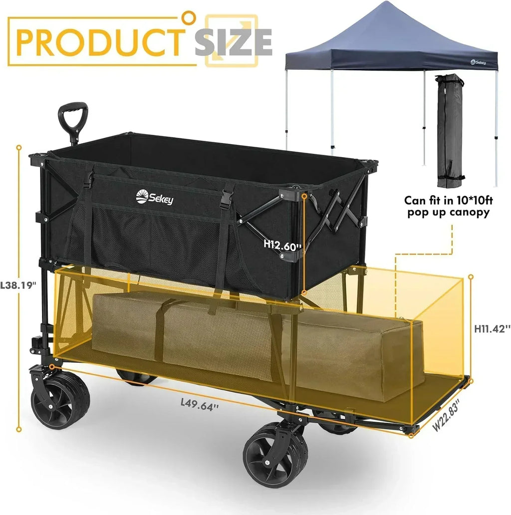 400L Large Capacity Folding Double Decker Wagon with Brakes 50 Extra Long Extender Cart