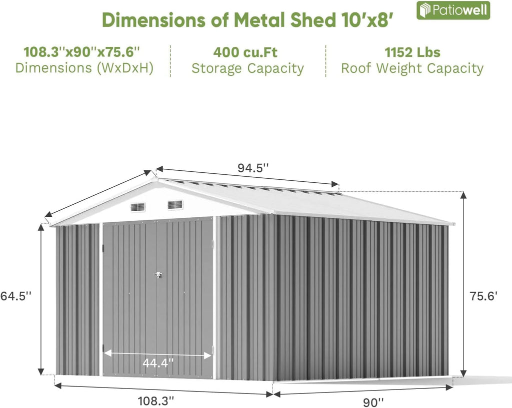 Patiowell 5x3 FT Outdoor Storage Shed Tool Shed with Sloping Roof and Lockable Door Metal Shed