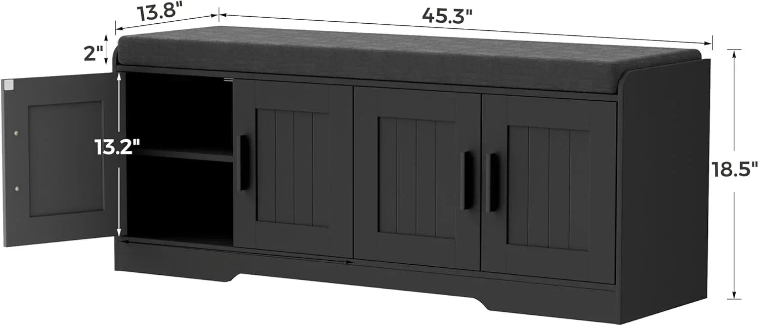 2-Tier Storage Bench Shoe Bench with Thickened Padded Seat Cushion Entryway Bench