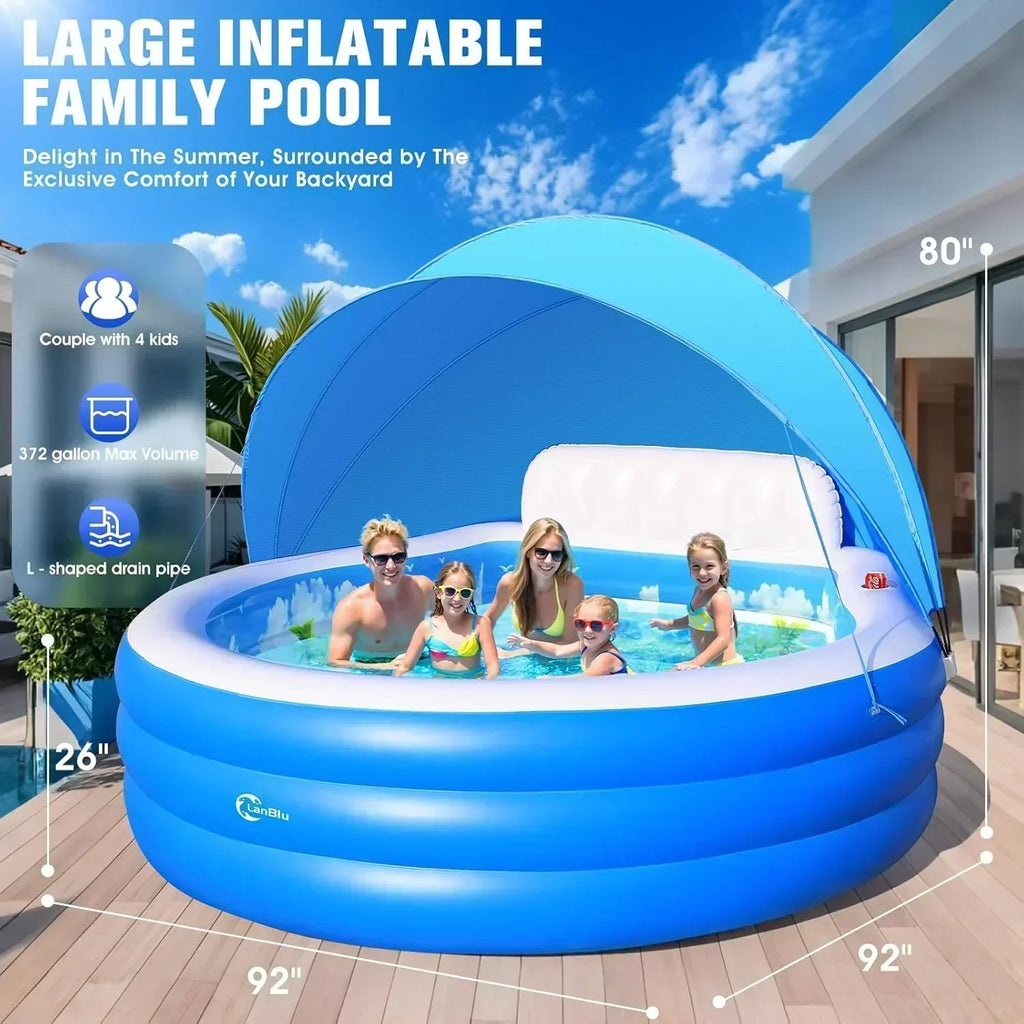 2025 Upgraded Inflatable Pool with Canopy Inflatable Family Lounge Pool Round Blow Up Pool