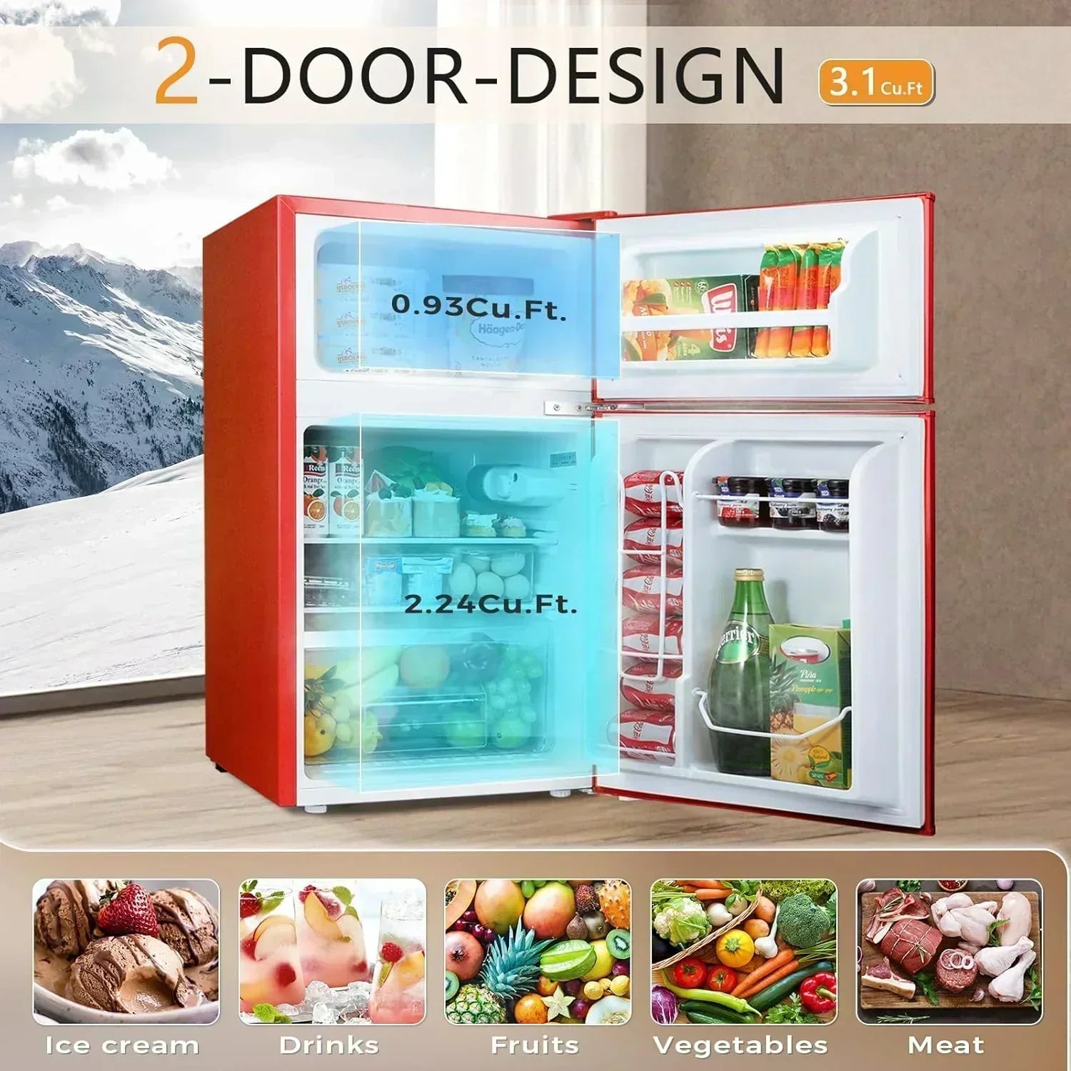 Antarctic Star Compact Mini Refrigerator Separate Freezer Small Fridge Double 2-Door