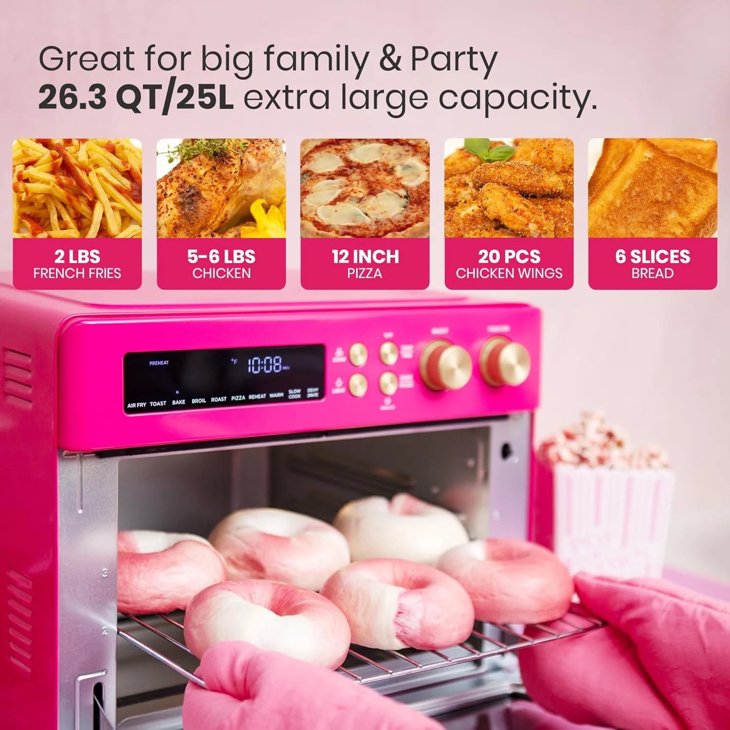 Infrared Heating Air Fryer Toaster Oven, Extra Large Countertop Convection Oven 10-in-1 Combo, 6-Slice Toast, Enamel Baking Pan Easy Clean with Recipe Book, Black Matte Stainless Steel