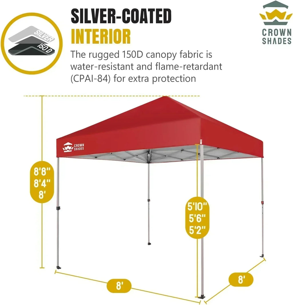 10x10 Pop-Up Awning One-Click Installation Beach Tent Outdoor Sunshade Silver Coated Top