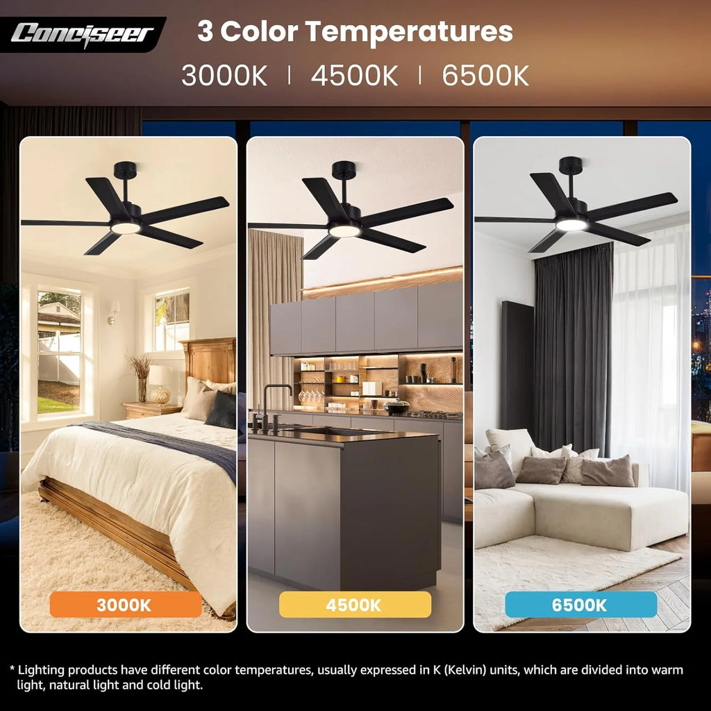 Modern Ceiling Fans with Lights, 72 Inch Ceiling Fan with Light and Remote, Bedroom Living Room Library Cafe Outdoor/Industrial,24W 3CCT Dimmable, 8 Blades 6 Speed Reversible Quiet DC Motor, Black