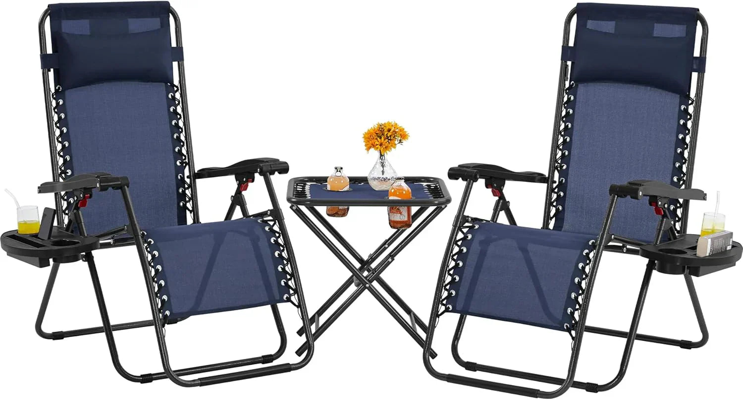 3PCS Zero Gravity Recliner Portable Outdoor Reclining Chair Set Side Table Lounge Chairs