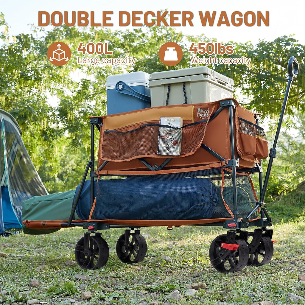 400L Large Capacity Folding Double Decker Cart with Brakes 54 Inch Extra Long Extended Cart