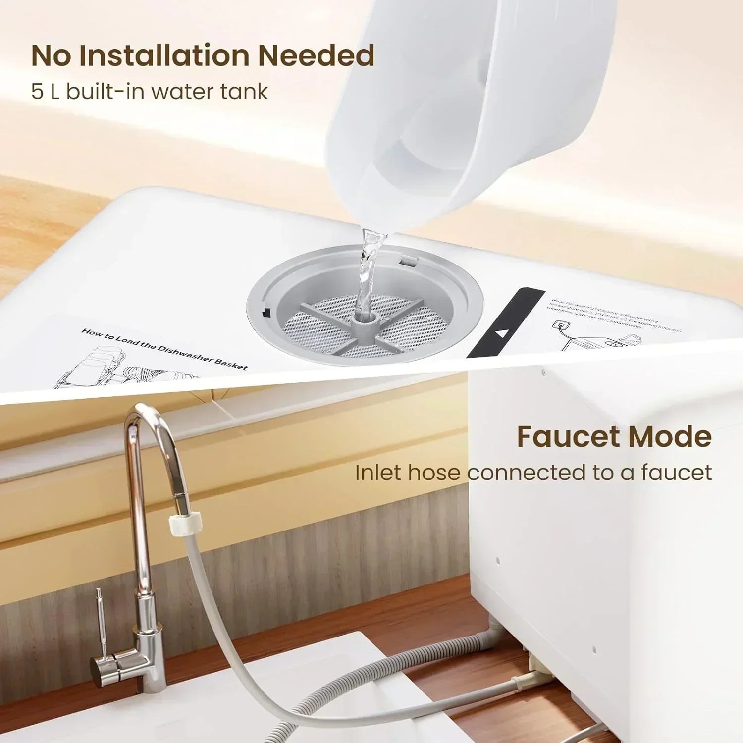 HAVA tabletop dishwasher 6-program portable dishwasher with built-in 5-liter water tank