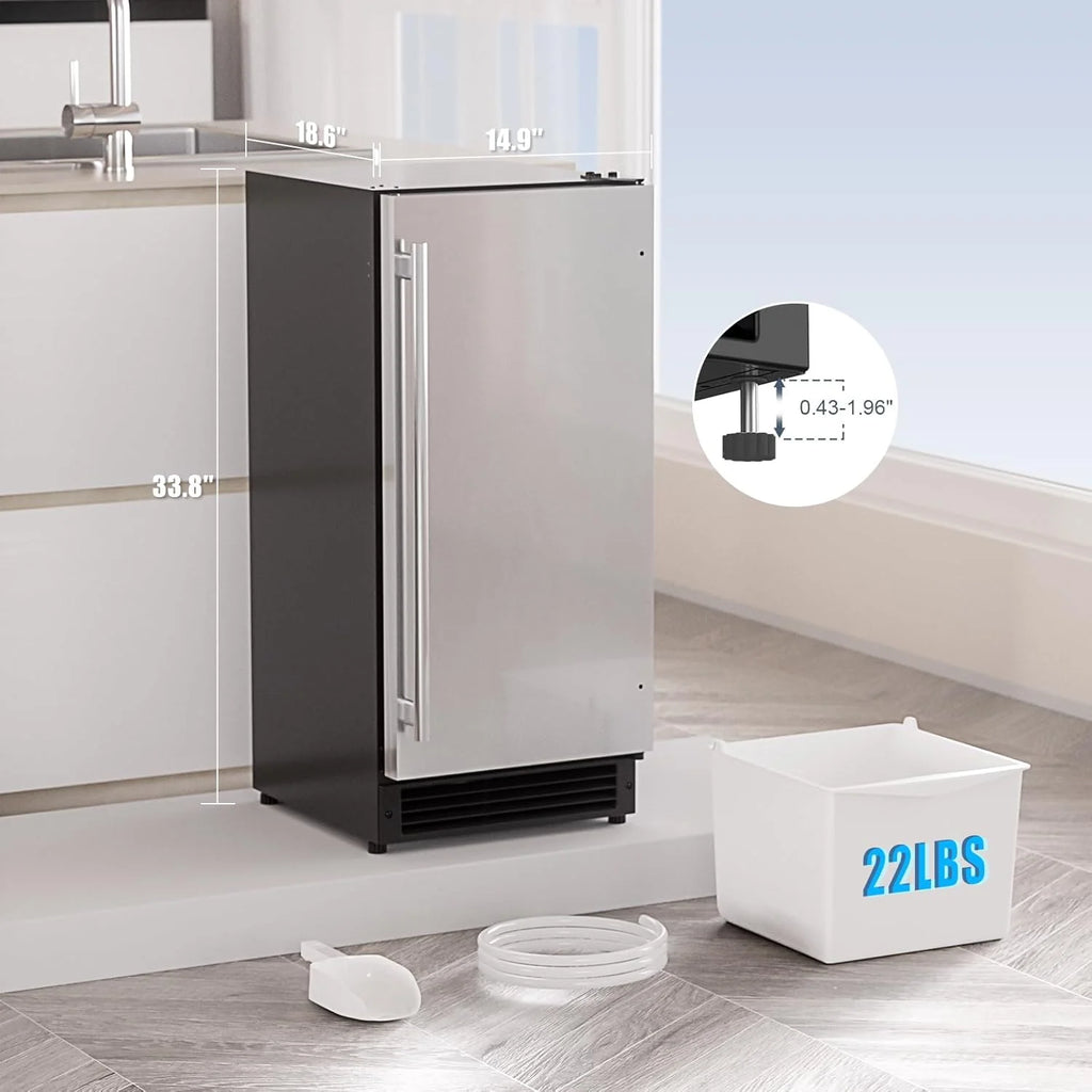 COTLIN 15 W Drainless Under Counter Ice Maker with 22LBS Storage Bin, Crescent Ice, Free Standing Built-in Ice Maker for Residential Commercial Use, No Drain Required, ETL Approved, 2025 Upgraded
